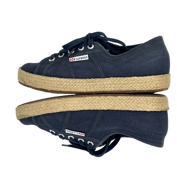 SUPERGA COTROPEU 2750 NAVY CANVAS BURLAP RUBBER SOLE LOW TOP SNEAKERS - Picture 7 of 9